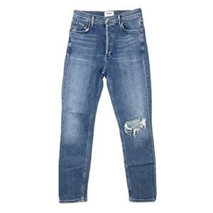 Agolde Womens Size 26 High Rise Denim Nico Button Fly Blue Jeans Distressed